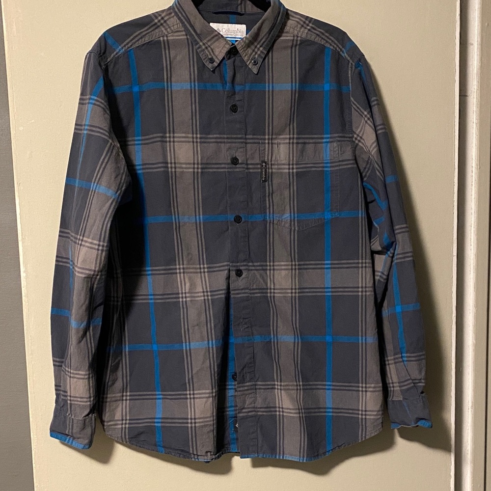 Columbia Blue and Gray Plaid Button-Down Shirt